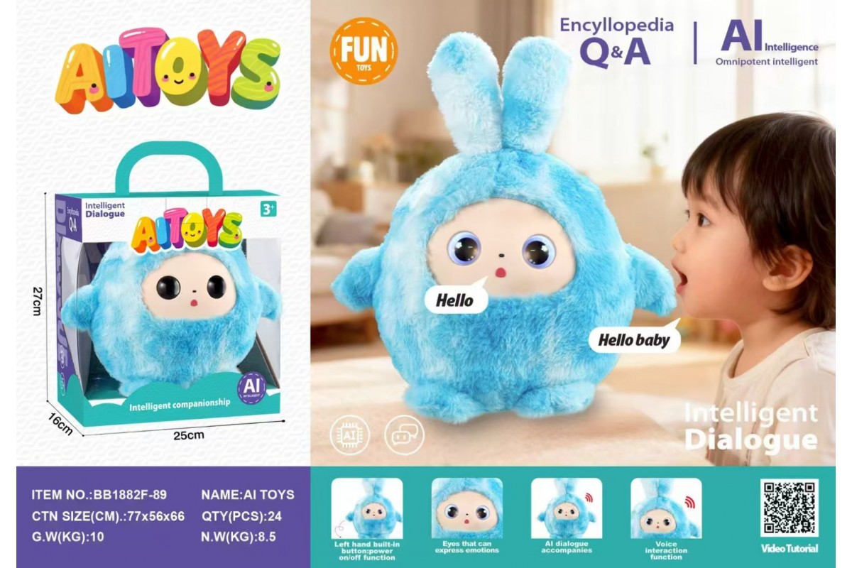 Інтерактивна м'яка іграшка AI Toys BB1882F-89 говоряча з LED очима блакитна від 3 років