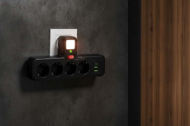 Мережевий розгалужувач PNS-04 4 розетки Schuko + 2 USB + Type-C LED-підсвітка 2500 Вт чорний