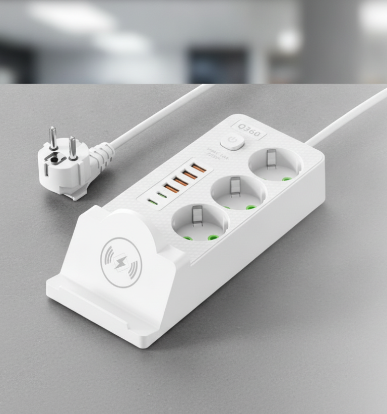Мережевий подовжувач Q360 PNS-06 з бездротовою зарядкою 3 розетки 4USB 2Type-C 3м LED білий