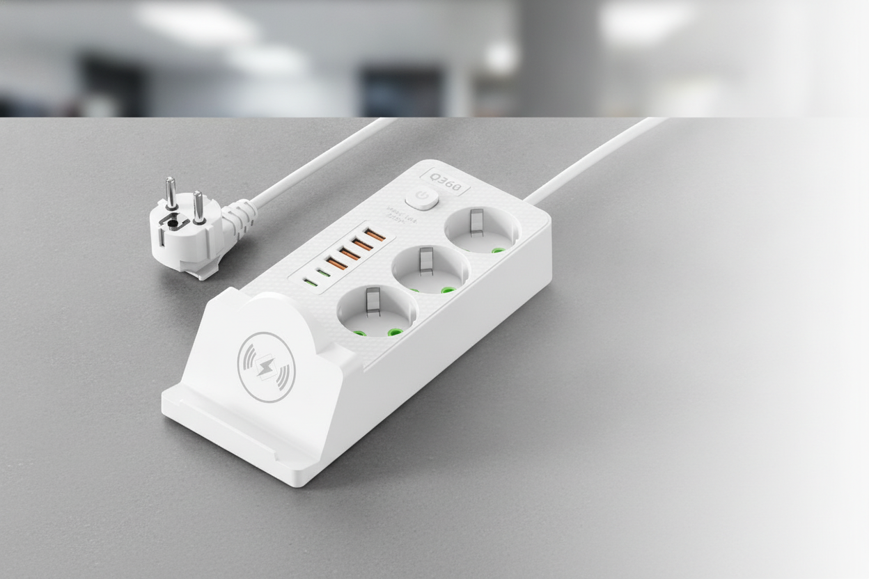 Мережевий подовжувач Q360 PNS-06 з бездротовою зарядкою 3 розетки 4USB 2Type-C 3м LED білий