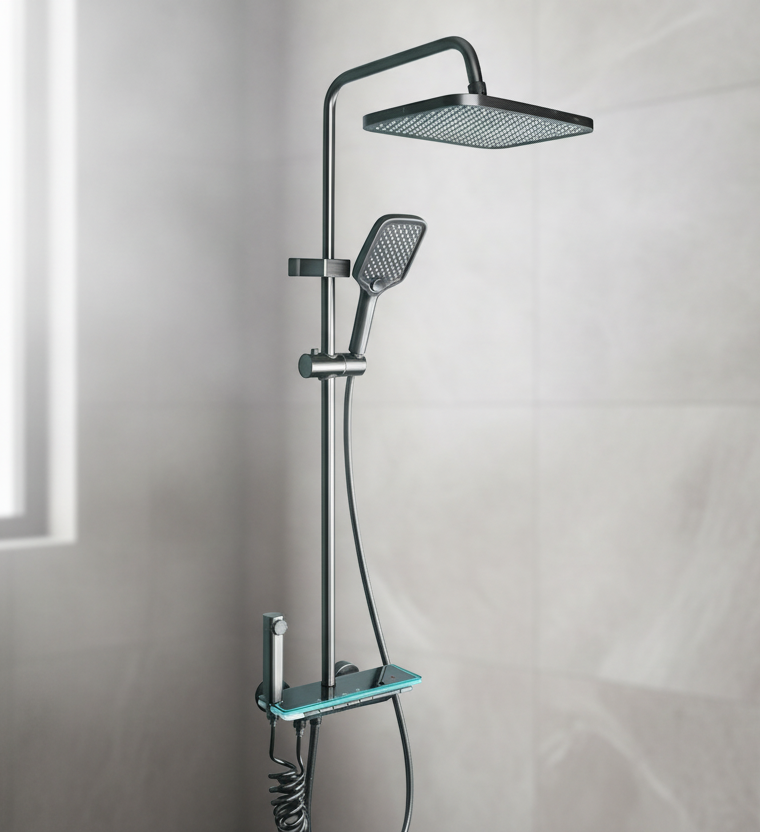 Душова система Faucet CRH-8921 з LED підсвіткою та тропічним душем, змішувач графіт метал