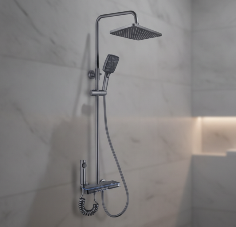 Душова система Faucet CR-25HT007 з LED підсвіткою, гідроенергетикою та ручним душем, метал, графіт