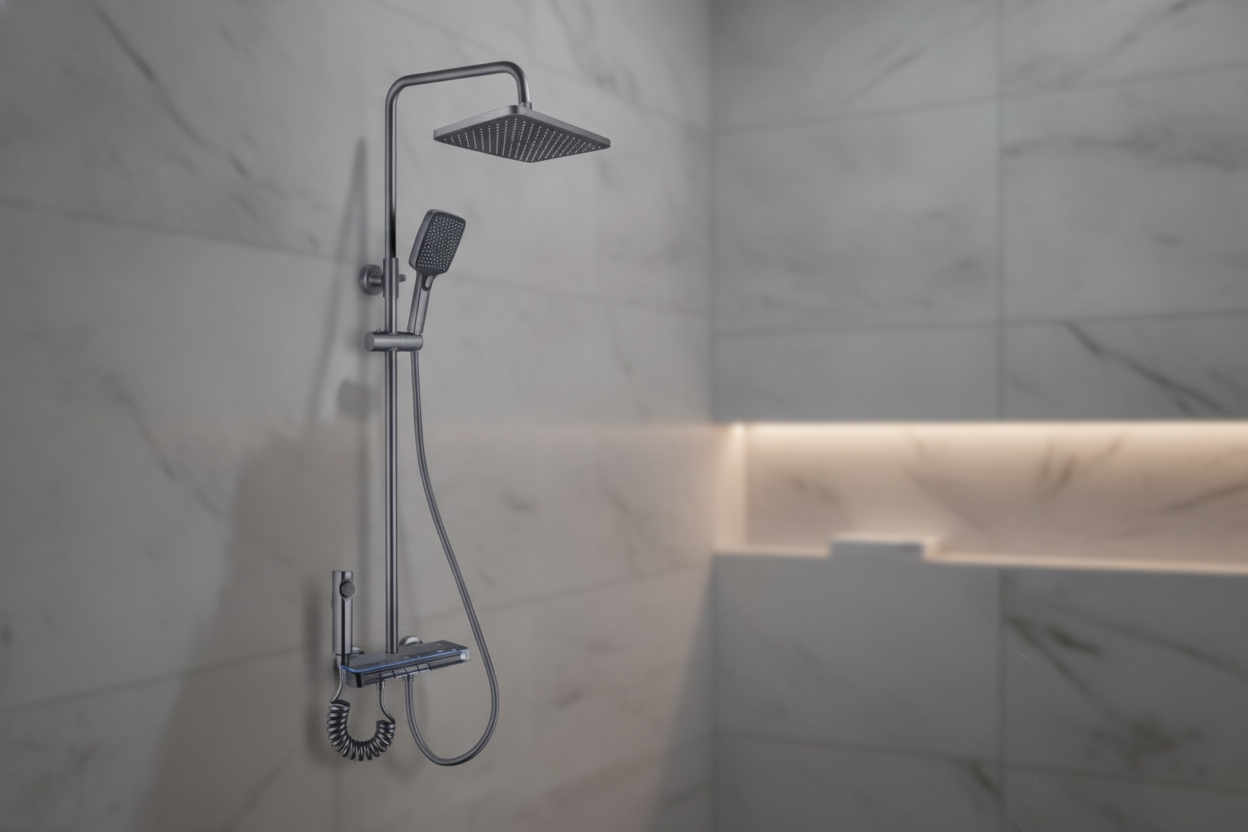 Душова система Faucet CR-25HT007 з LED підсвіткою, гідроенергетикою та ручним душем, метал, графіт