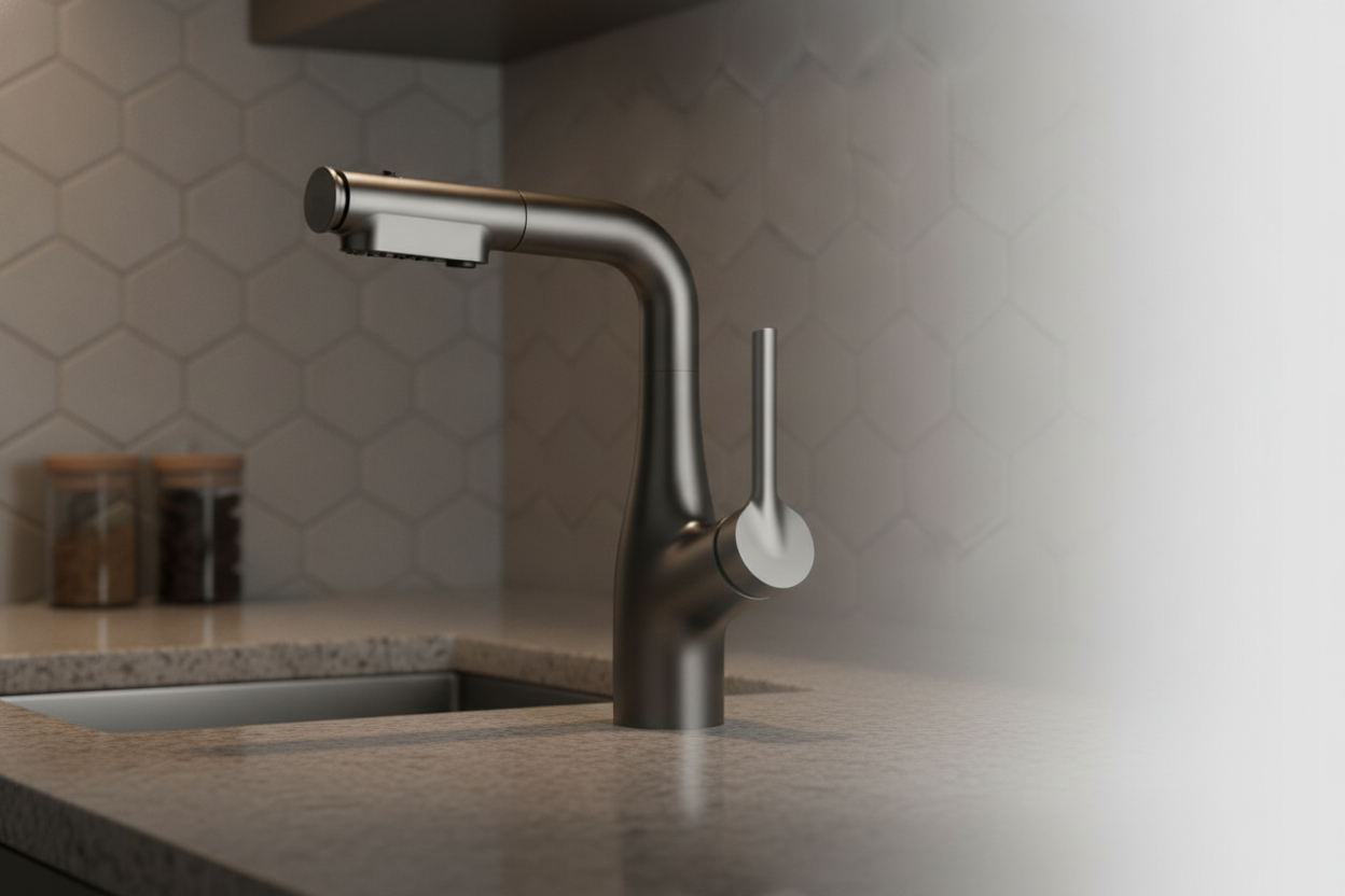 Змішувач кухонний Faucet CR-8429 одноважільний висувний излив 360° графіт нержавіюча сталь