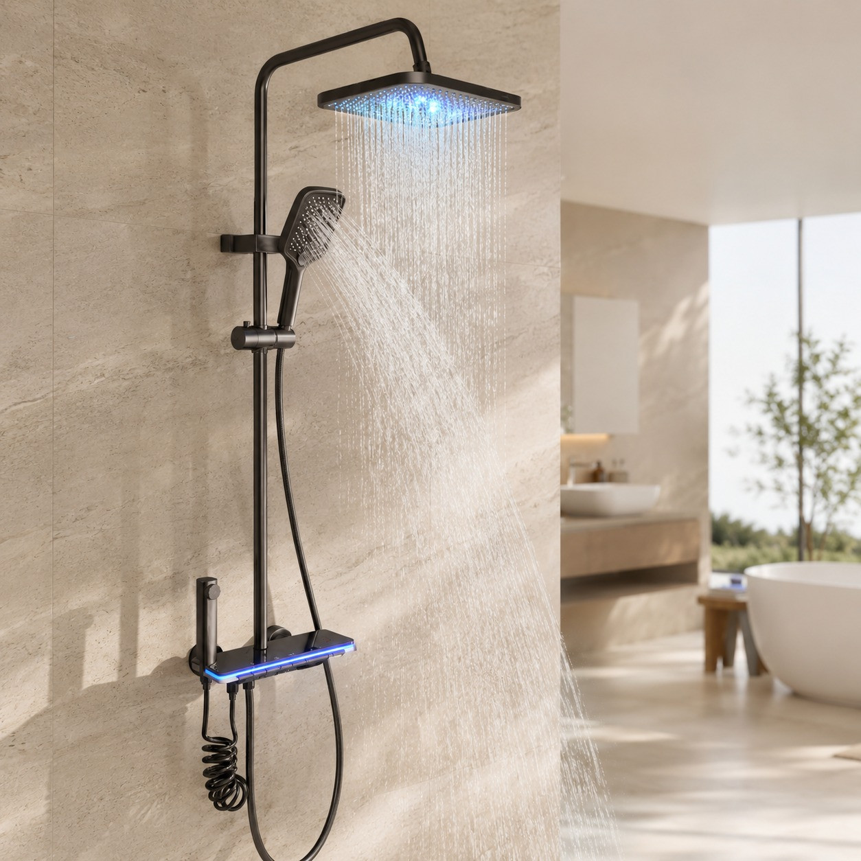 Душова система Faucet CRH-8921 з LED підсвіткою та тропічним душем, змішувач графіт метал - Зображення 2