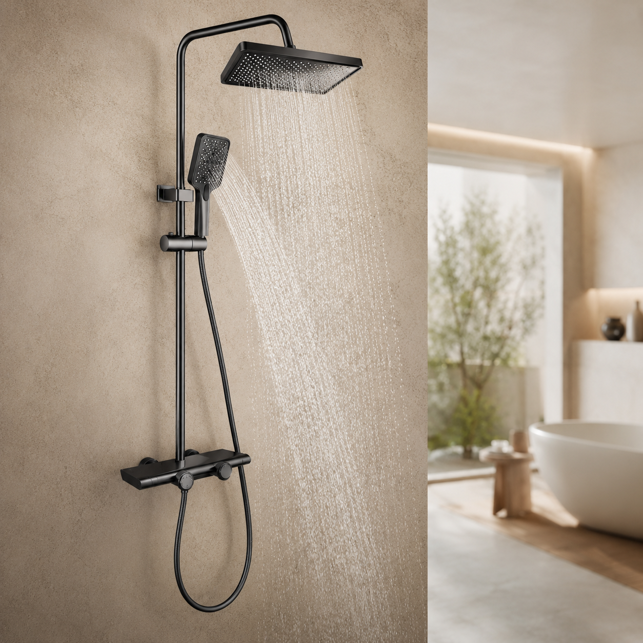 Душова система зі змішувачем Faucet CR-25HT030 верхній душ + ручна лійка метал графіт - Зображення 2