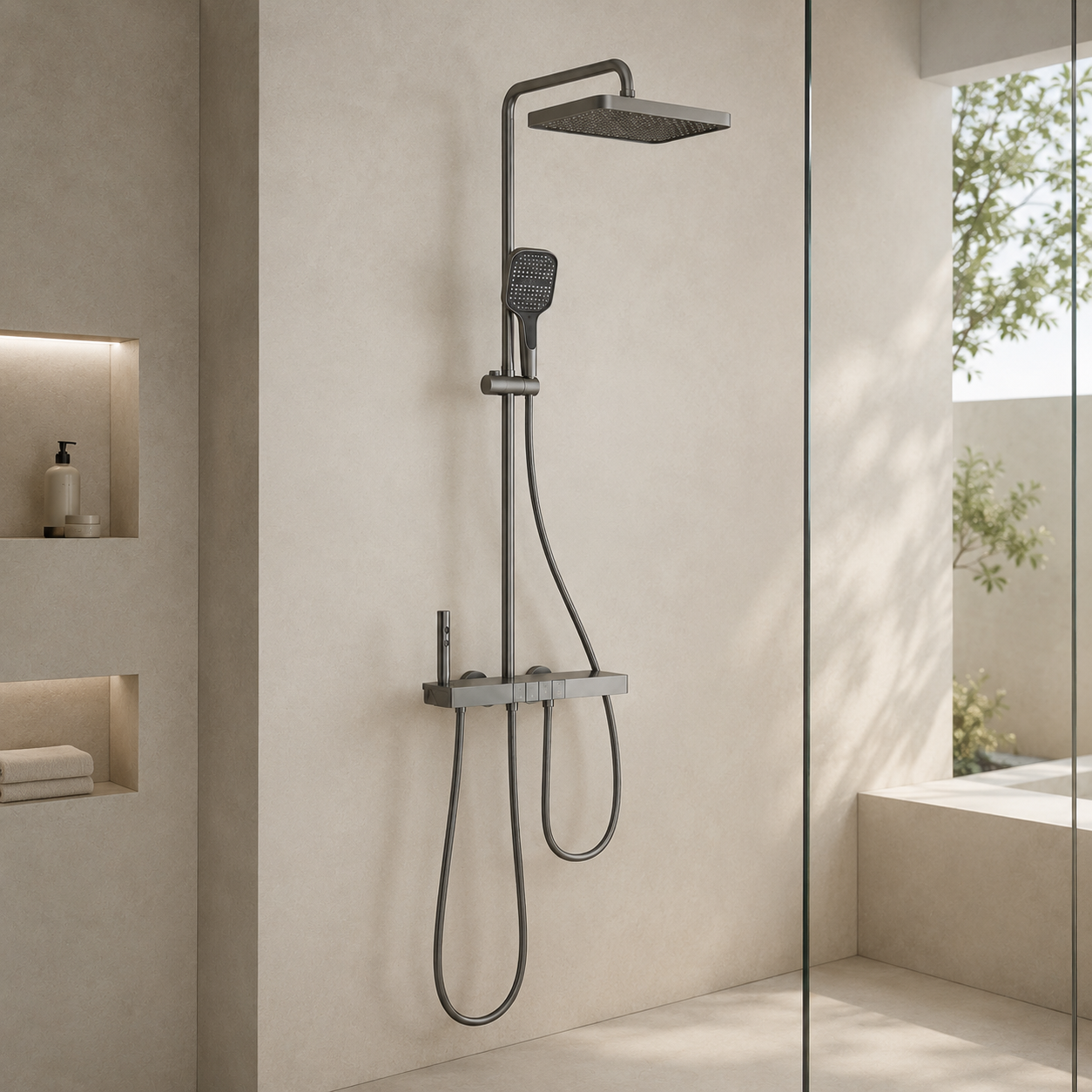 Душова система зі змішувачем Faucet CR25-HT028 настінна з тропічним душем графіт - Зображення 2