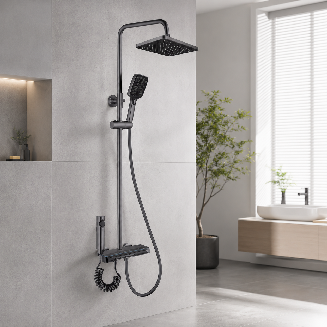 Душова система Faucet CR-25HT007 з LED підсвіткою, гідроенергетикою та ручним душем, метал, графіт - Зображення 2