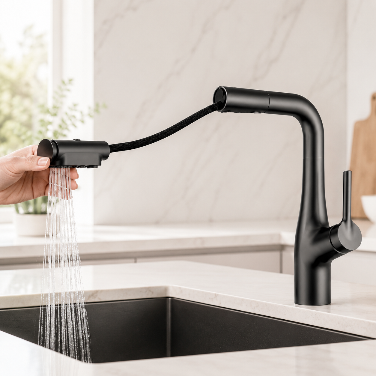 Змішувач кухонний Faucet CR-8429 одноважільний висувний излив 360° графіт нержавіюча сталь - Зображення 2