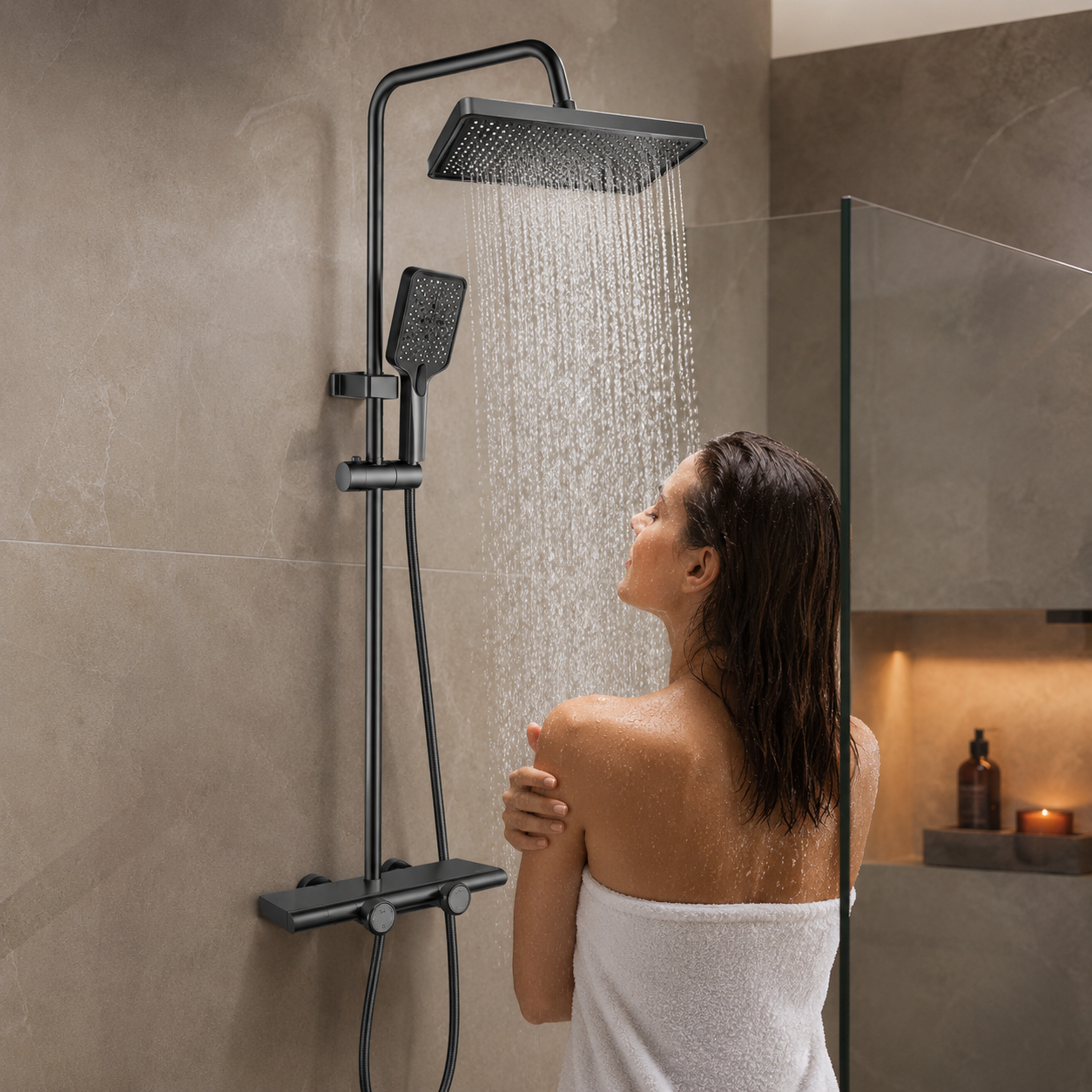 Душова система зі змішувачем Faucet CR-25HT030 верхній душ + ручна лійка метал графіт - Зображення 3