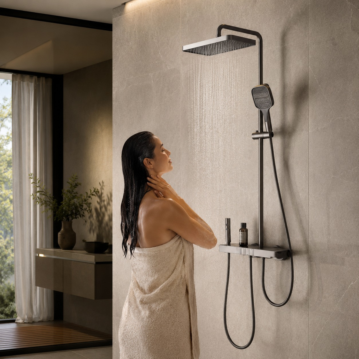 Душова система зі змішувачем Faucet CR25-HT028 настінна з тропічним душем графіт - Зображення 3