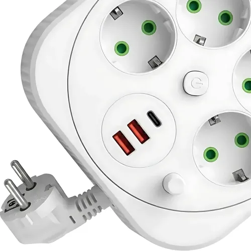 Мережевий фільтр-подовжувач PNS-05 4 розетки 2xUSB Type-C PD 4м LED білий - Зображення 3