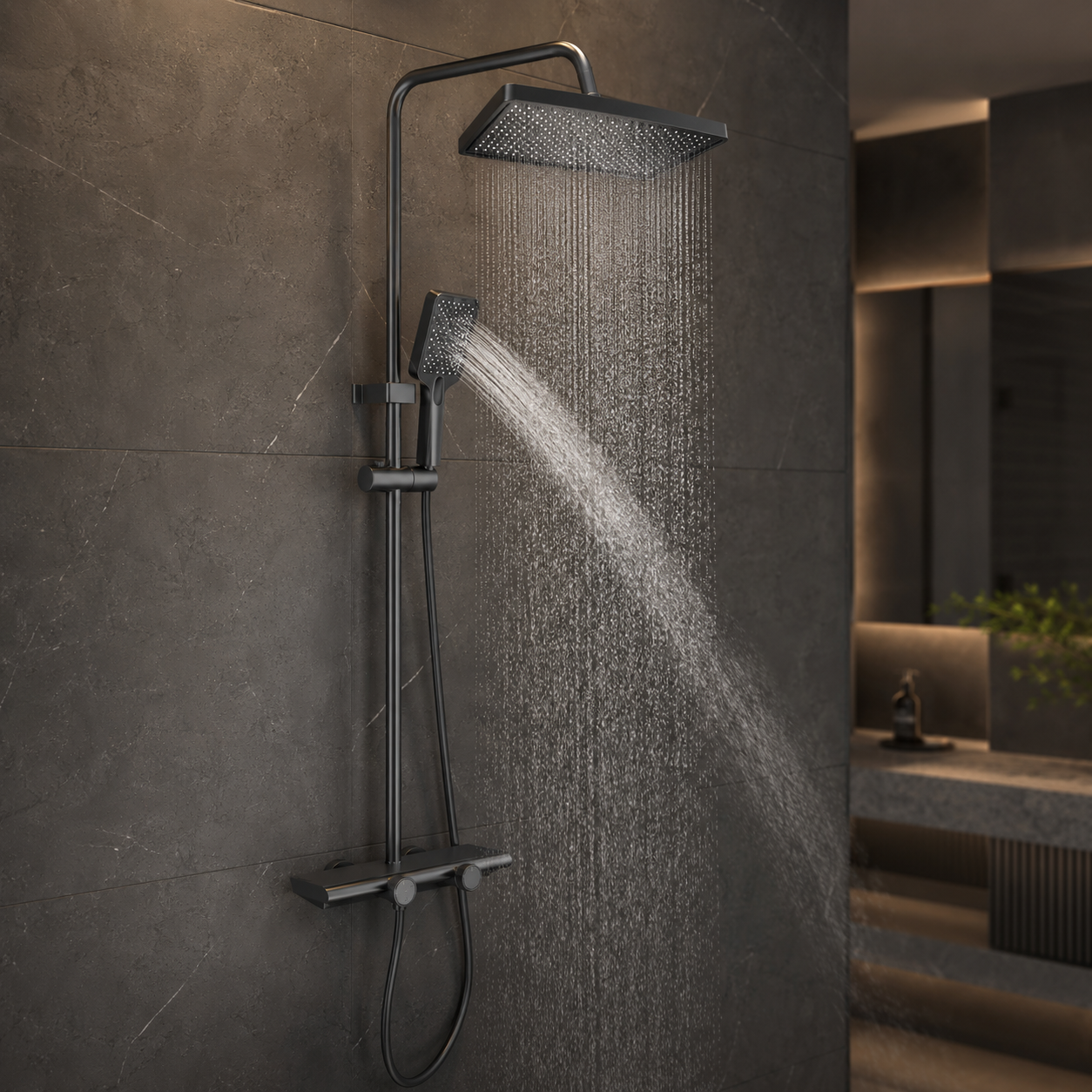 Душова система зі змішувачем Faucet CR-25HT030 верхній душ + ручна лійка метал графіт - Зображення 4