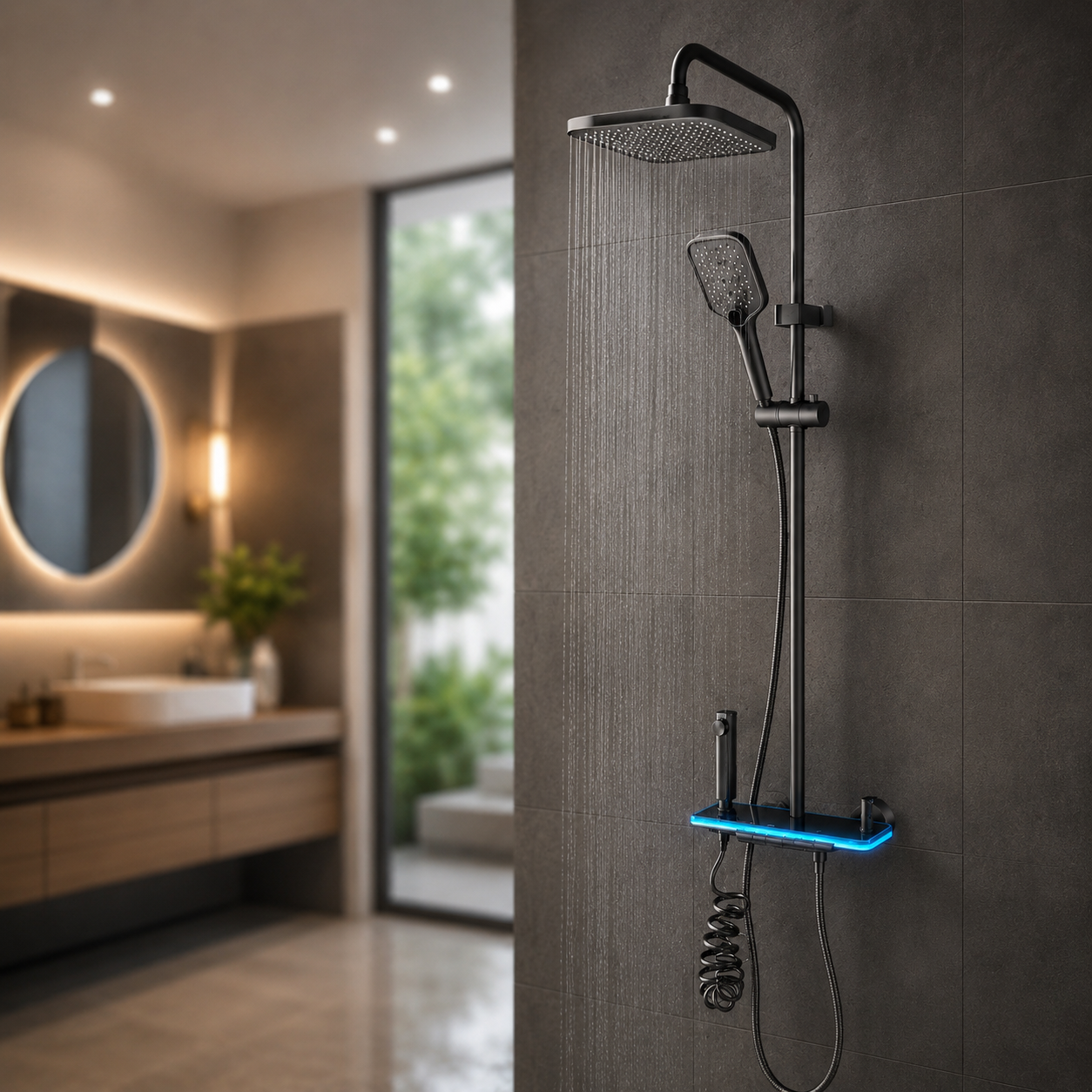 Душова система Faucet CRH-8921 з LED підсвіткою та тропічним душем, змішувач графіт метал - Зображення 4