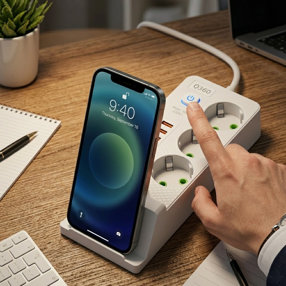 Мережевий подовжувач Q360 PNS-06 з бездротовою зарядкою 3 розетки 4USB 2Type-C 3м LED білий - Зображення 4