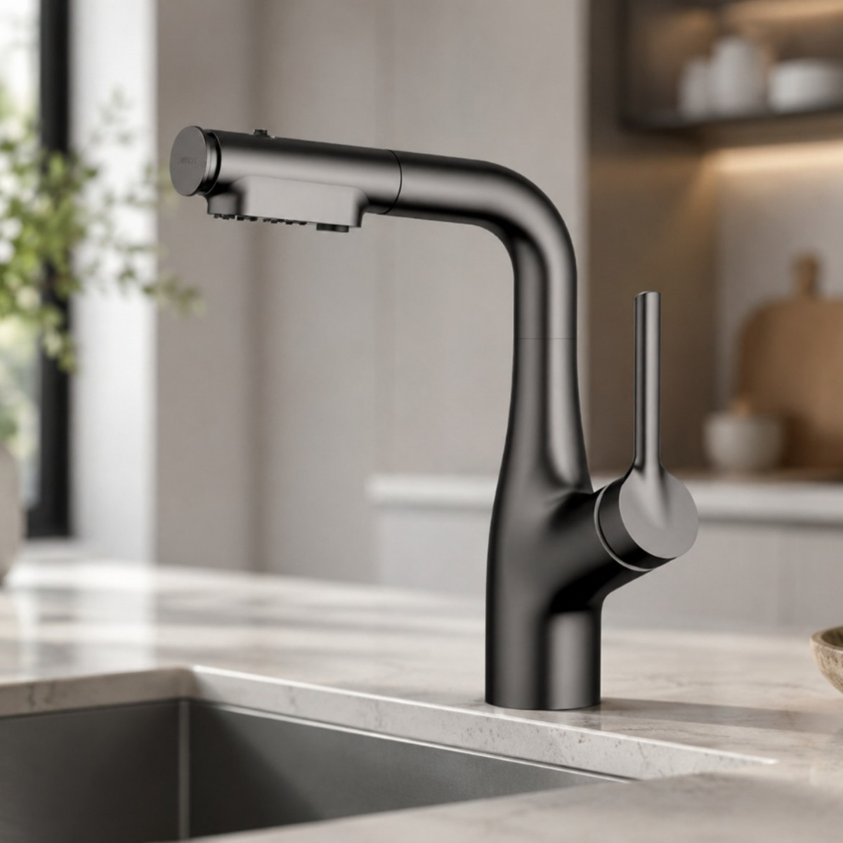 Змішувач кухонний Faucet CR-8429 одноважільний висувний излив 360° графіт нержавіюча сталь - Зображення 4