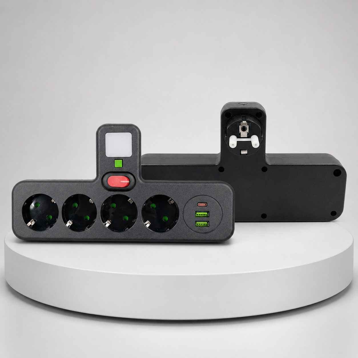 Мережевий розгалужувач PNS-04 4 розетки Schuko + 2 USB + Type-C LED-підсвітка 2500 Вт чорний - Зображення 5