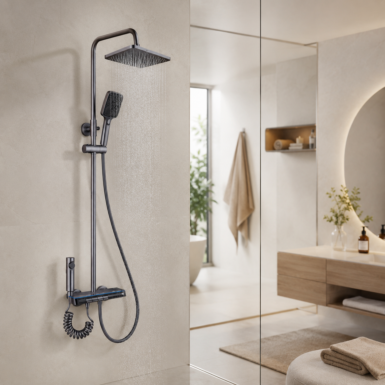 Душова система Faucet CR-25HT007 з LED підсвіткою, гідроенергетикою та ручним душем, метал, графіт - Зображення 5