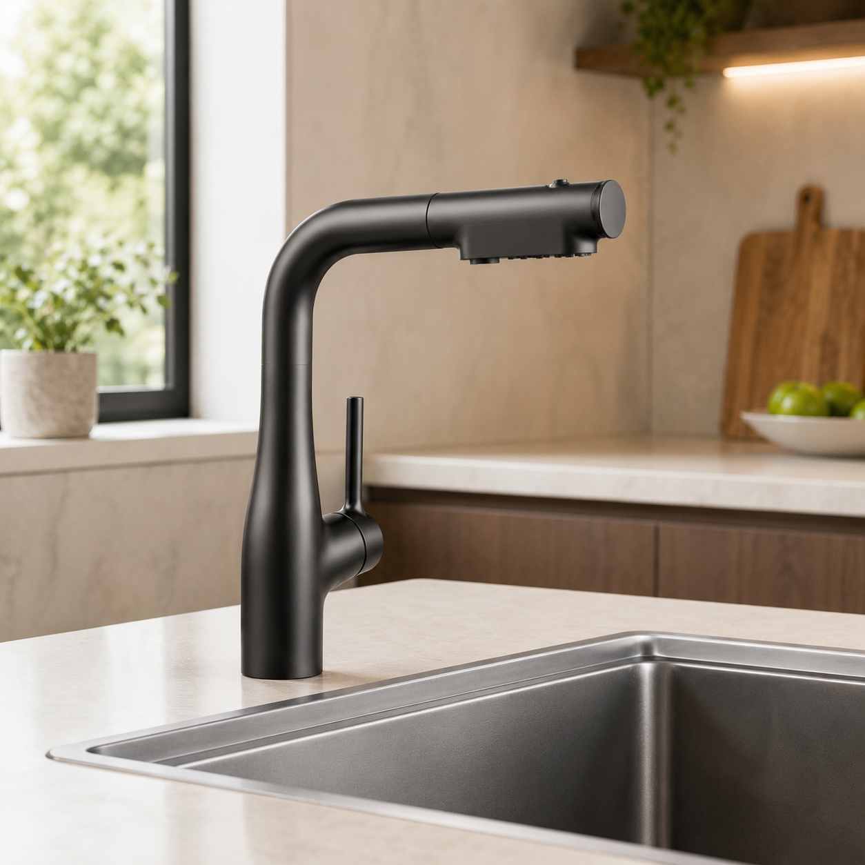 Змішувач кухонний Faucet CR-8429 одноважільний висувний излив 360° графіт нержавіюча сталь - Зображення 5