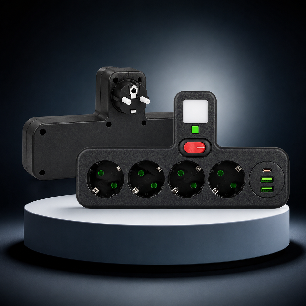 Мережевий розгалужувач PNS-04 4 розетки Schuko + 2 USB + Type-C LED-підсвітка 2500 Вт чорний - Зображення 6