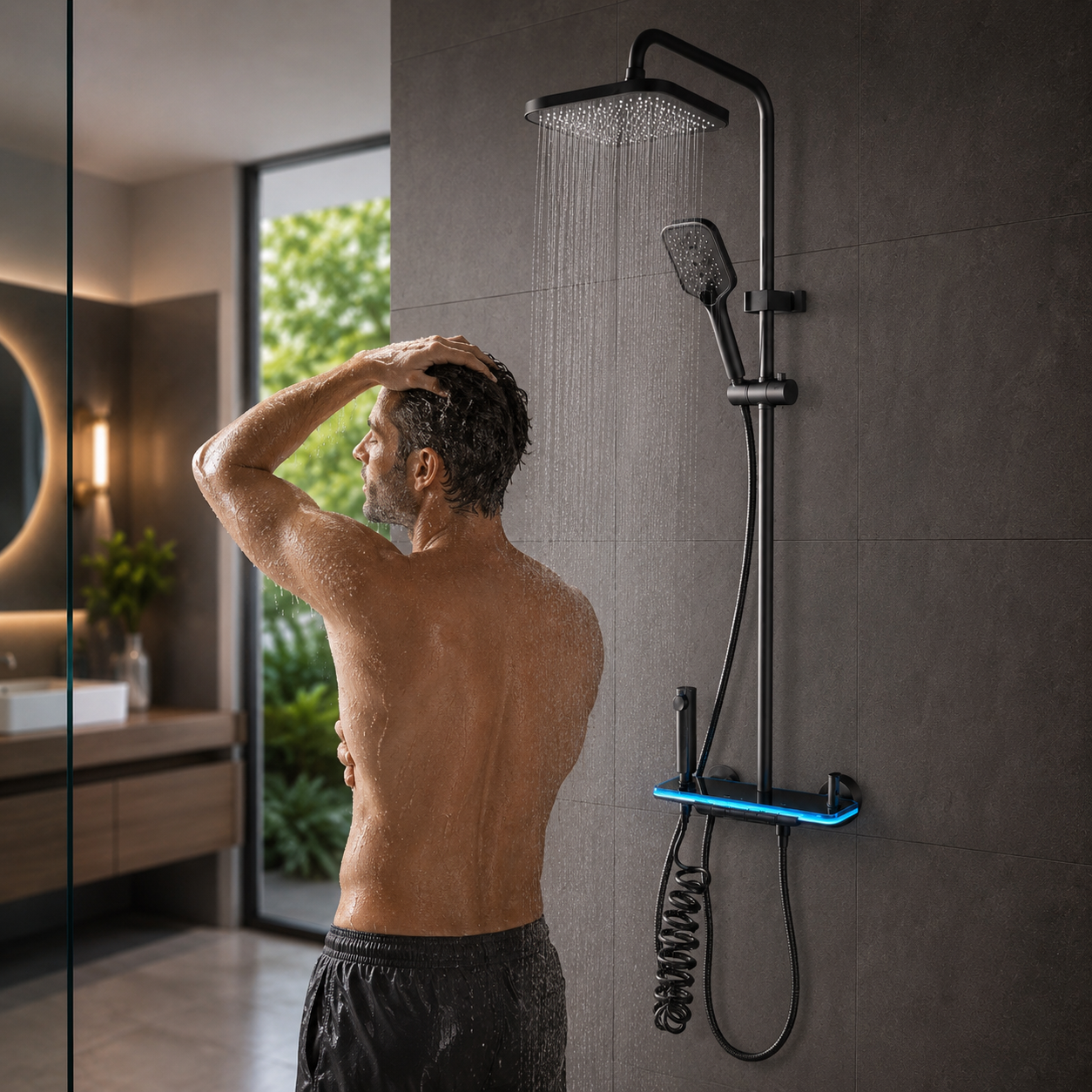 Душова система Faucet CRH-8921 з LED підсвіткою та тропічним душем, змішувач графіт метал - Зображення 6