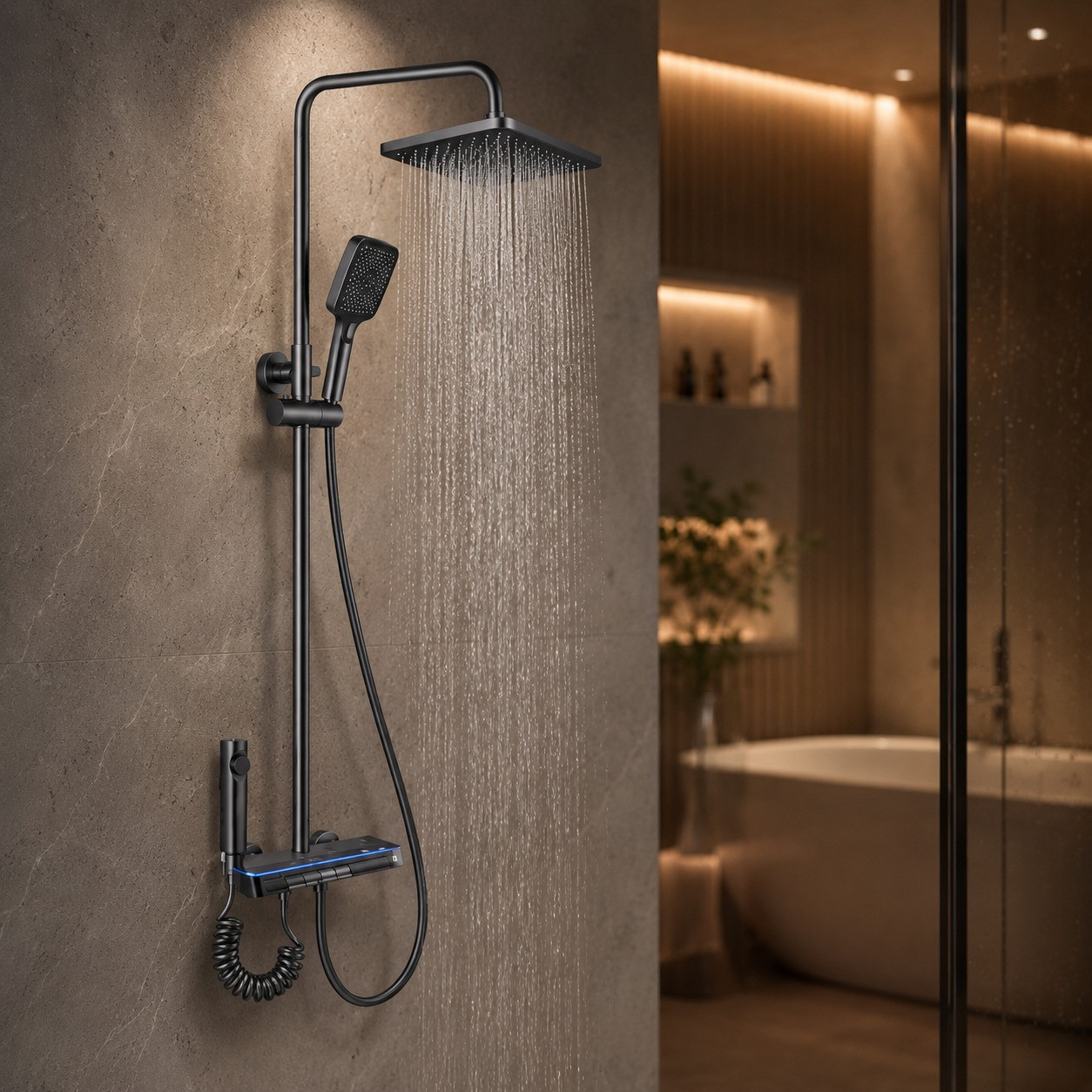Душова система Faucet CR-25HT007 з LED підсвіткою, гідроенергетикою та ручним душем, метал, графіт - Зображення 6