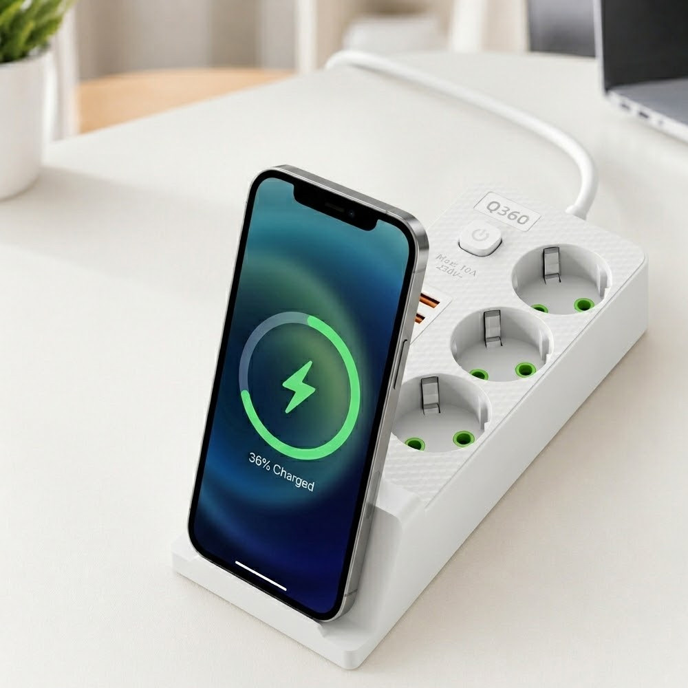 Мережевий подовжувач Q360 PNS-06 з бездротовою зарядкою 3 розетки 4USB 2Type-C 3м LED білий - Зображення 7