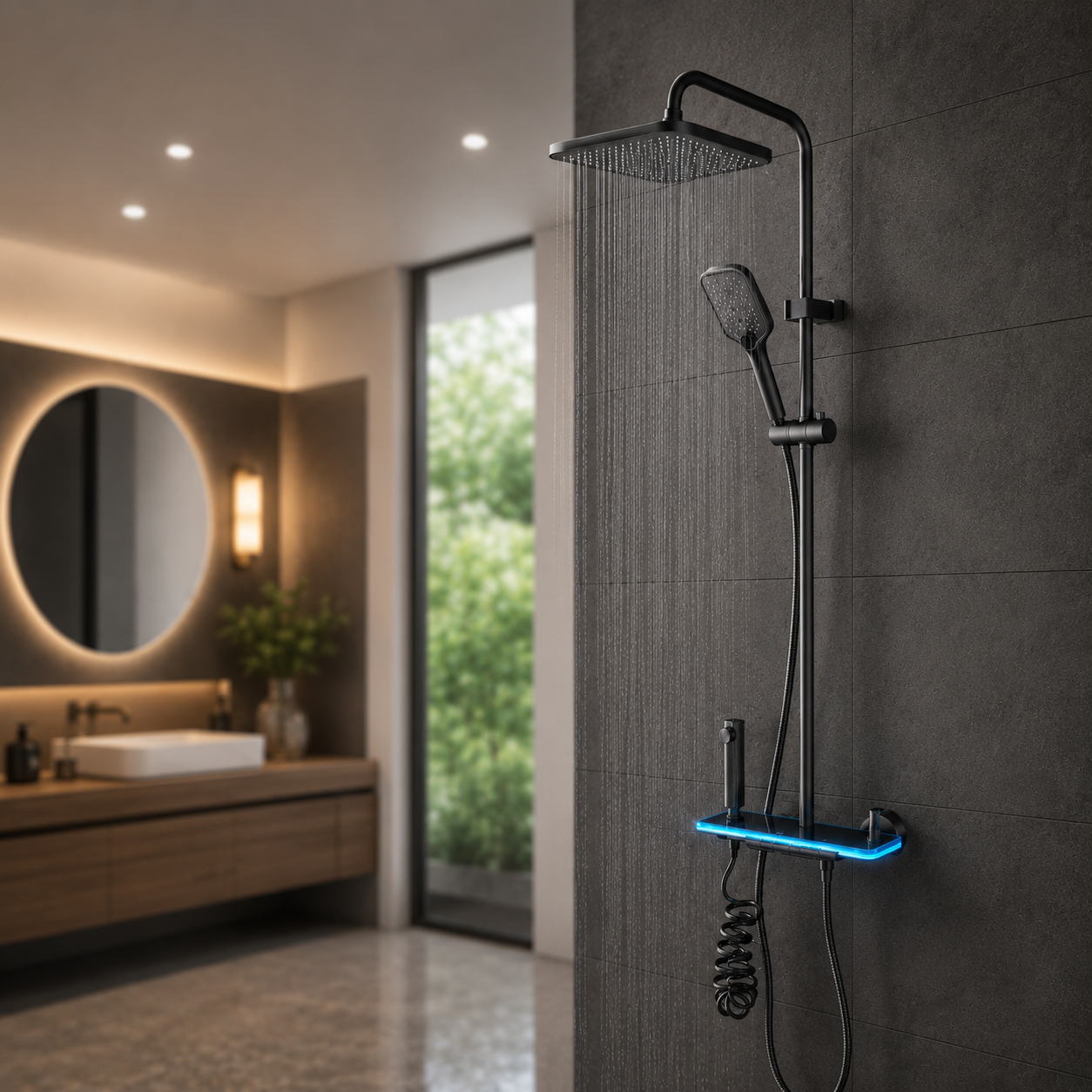 Душова система Faucet CRH-8921 з LED підсвіткою та тропічним душем, змішувач графіт метал - Зображення 8