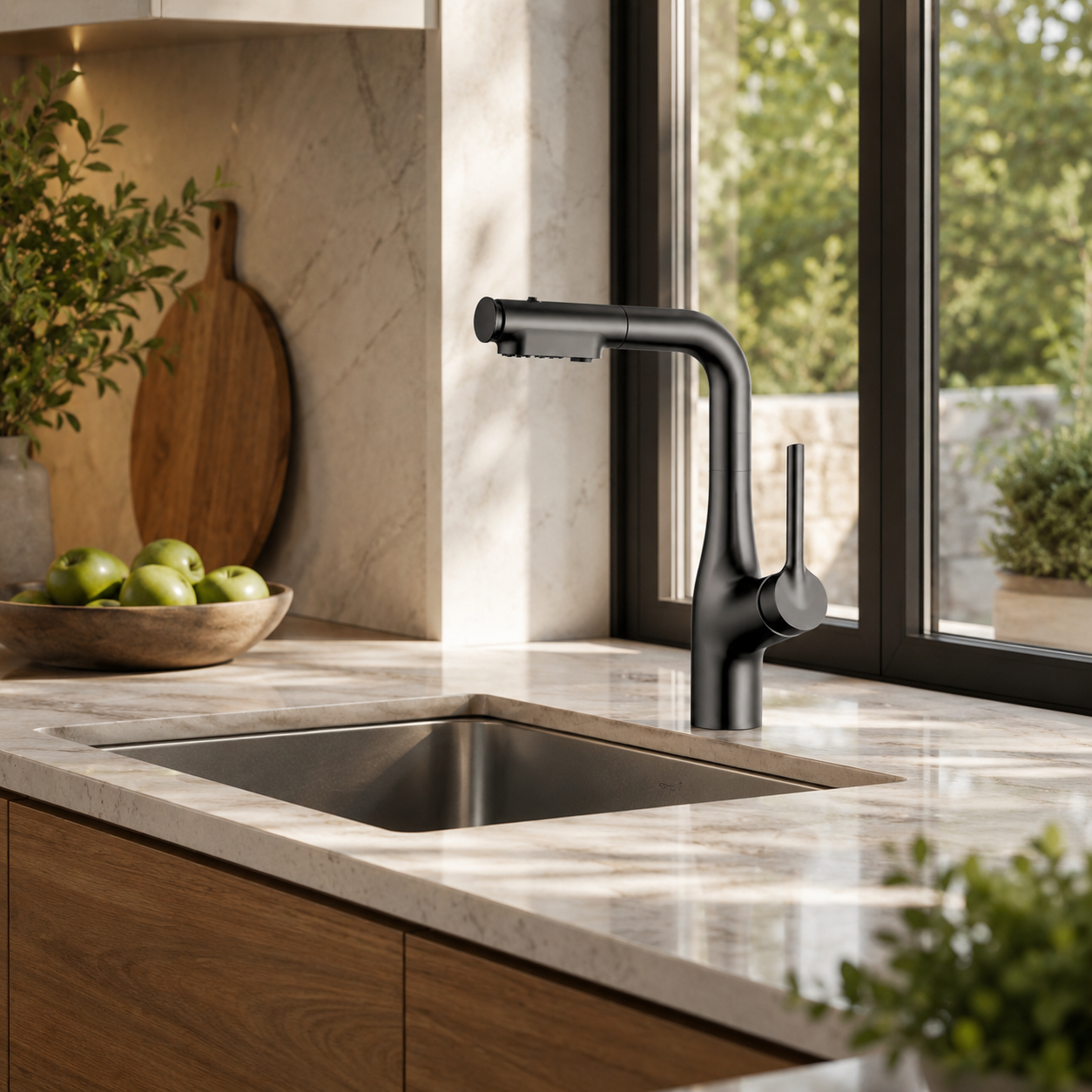 Змішувач кухонний Faucet CR-8429 одноважільний висувний излив 360° графіт нержавіюча сталь - Зображення 8