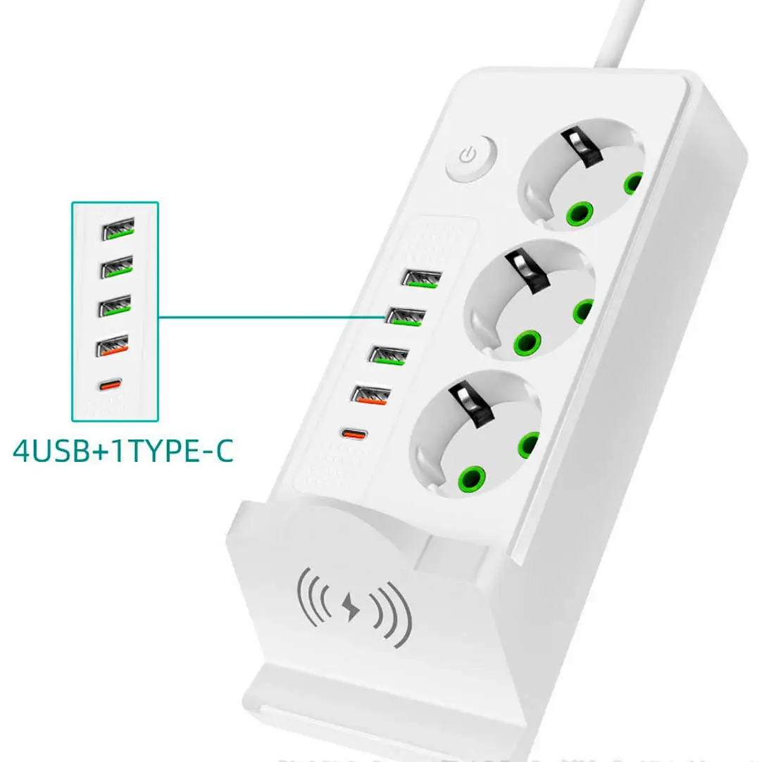 Мережевий подовжувач Q360 PNS-06 з бездротовою зарядкою 3 розетки 4USB 2Type-C 3м LED білий - Зображення 10