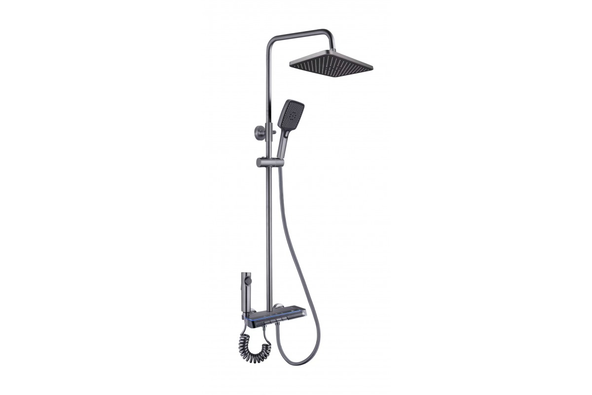 Душова система Faucet CR-25HT007 з LED підсвіткою, гідроенергетикою та ручним душем, метал, графіт - Зображення 8