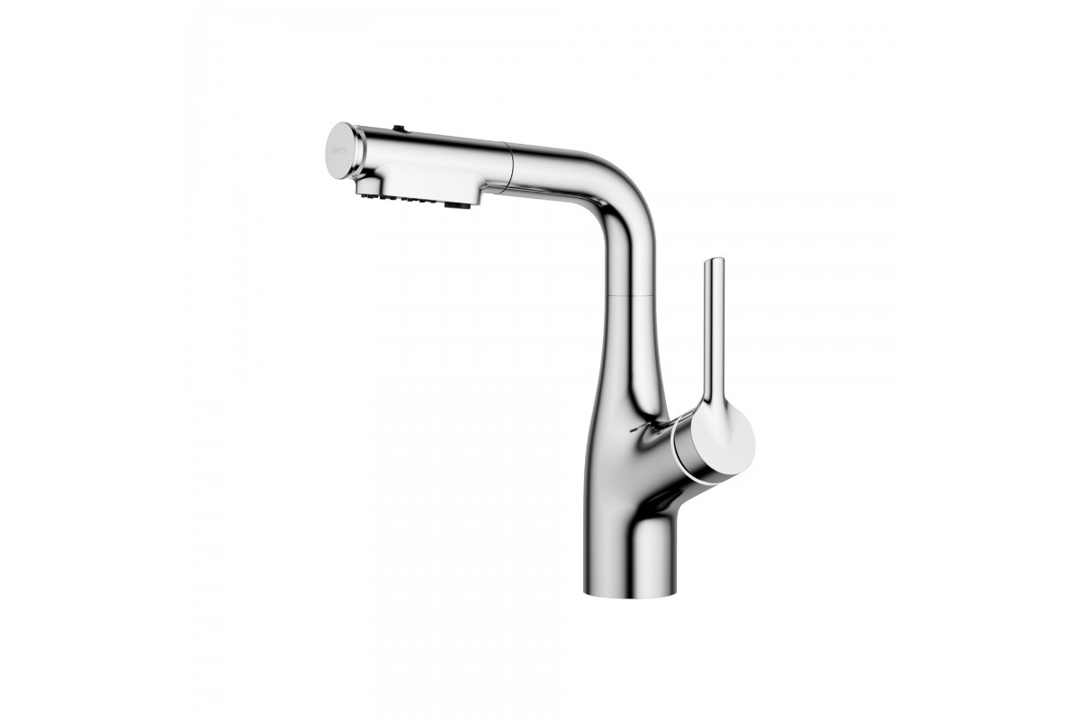 Змішувач кухонний Faucet CR-8428 одноважільний з висувною лійкою 360° нержавіюча сталь хром - Зображення 9