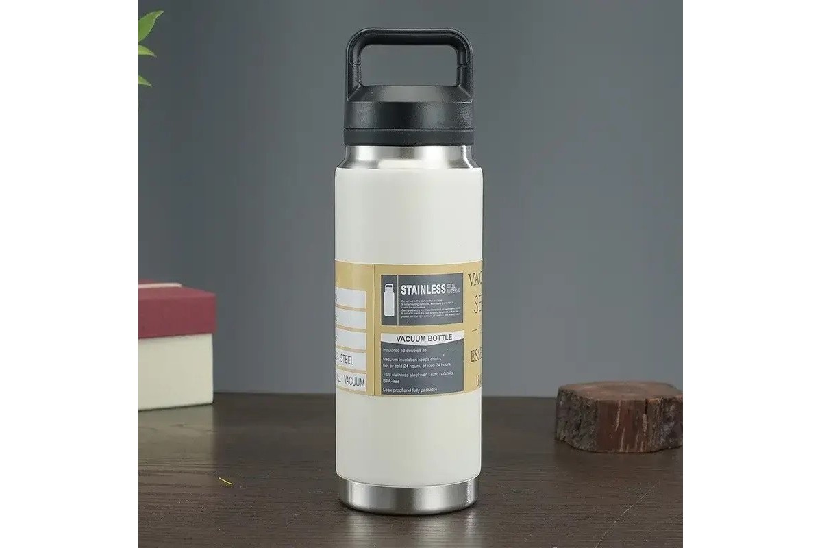 Термос вакуумний Sport Bottle 987A 600 мл нержавіюча сталь з ручкою білий - Зображення 3