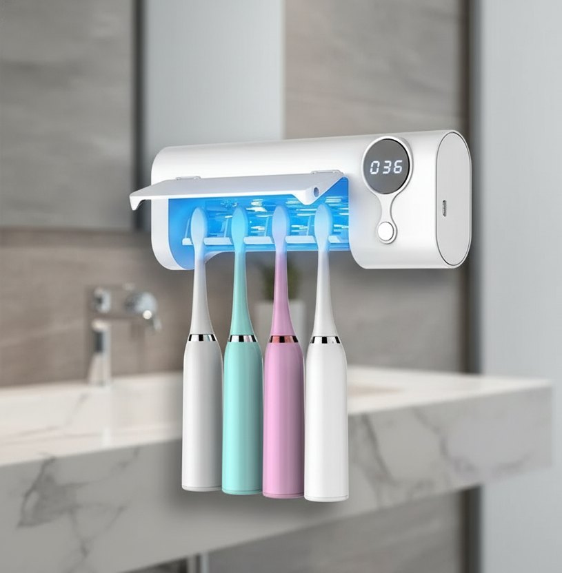 УФ стерилізатор тримач для зубних щіток Disinfection Rack 360° ультрафіолет 4 відсіки акумулятор