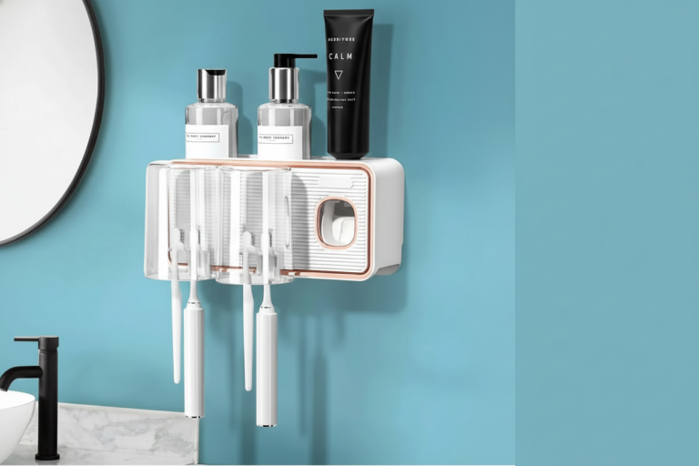 Диспенсер-полиця для зубних щіток з 2 склянками та дозатором пасти Toothbrush Holder RA-925