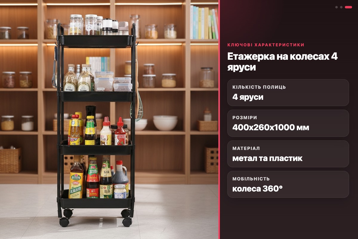 Етажерка на колесах SKLM-11 4 яруси 400x260x1000мм для кухні ванної офісу пластик метал - Зображення 2