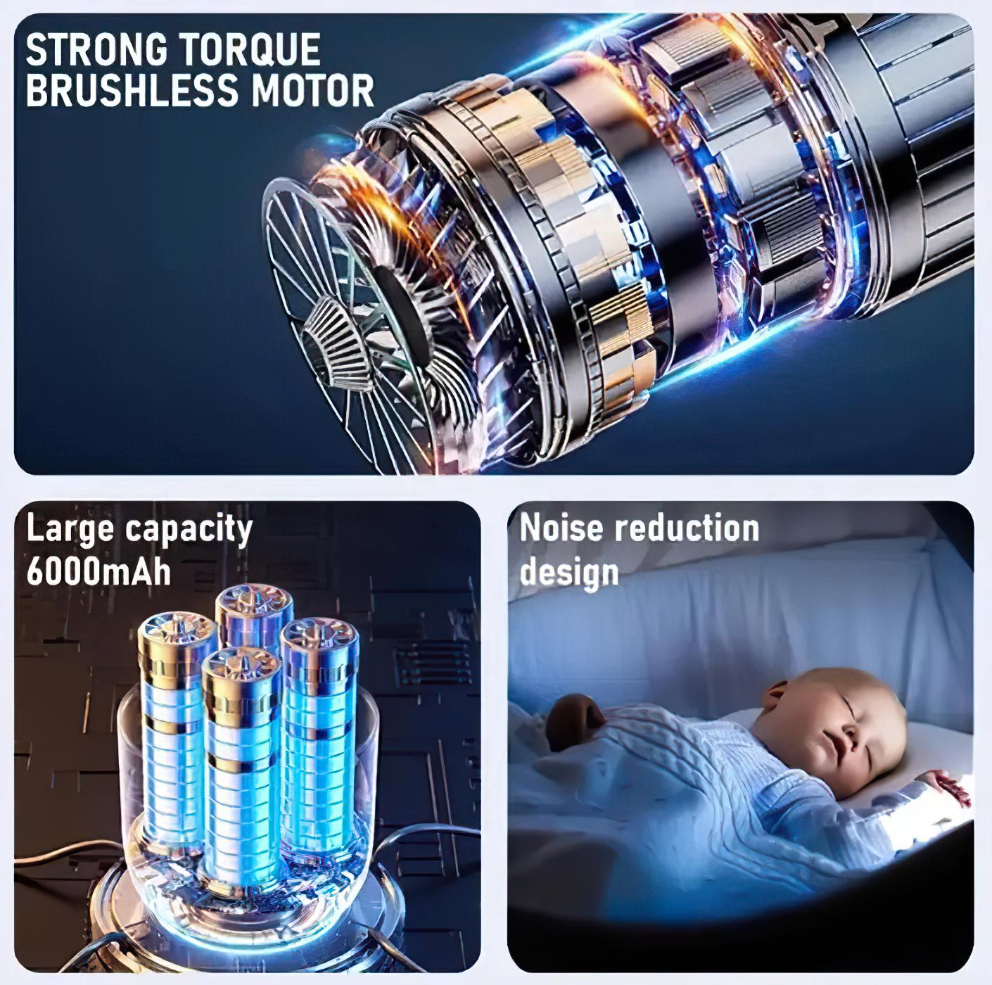 Портативний пилосос-компресор 3-в-1 бездротовий 16000 Pa безщітковий LED Type-C 6000 mAh - Зображення 6