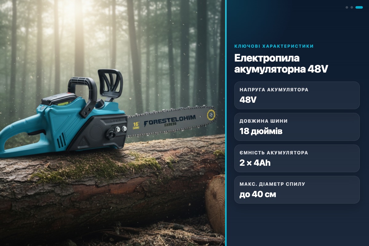 Електропила акумуляторна MLD AT-CS1602 48V шина 18" безщітковий двигун 2 акумулятори кейс - Зображення 6