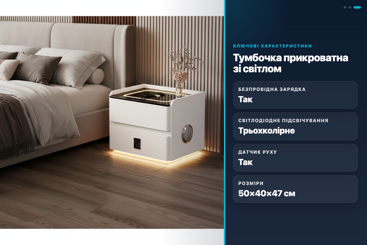 Тумбочка YJXF01 з бездротовою зарядкою, Bluetooth аудіо та кодовим замком 50х40х47 см біла Smart тумба - Зображення 2