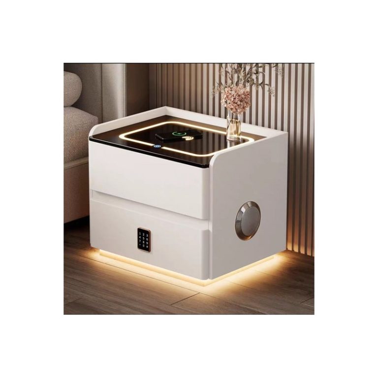 Тумбочка YJXF01 з бездротовою зарядкою, Bluetooth аудіо та кодовим замком 50х40х47 см біла Smart тумба
