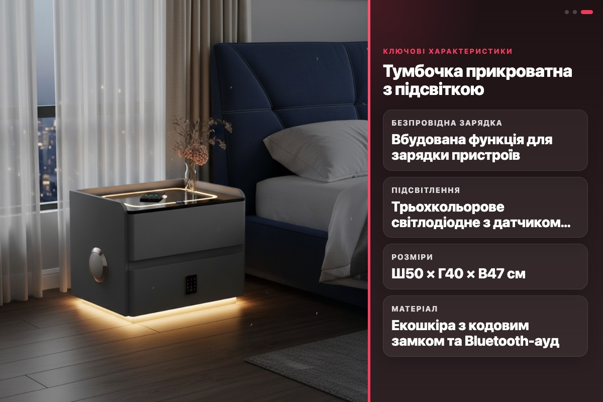 Тумбочка YJXF01 сіра з бездротовою зарядкою Bluetooth датчиком руху кодовим замком 50х40х47см Smart тумба - Зображення 2