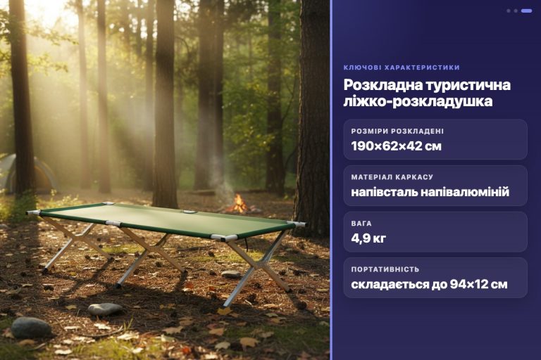 Розкладачка туристична CT-X03 Green 190х62х42 см армійського зразка з алюмінієвою рамою