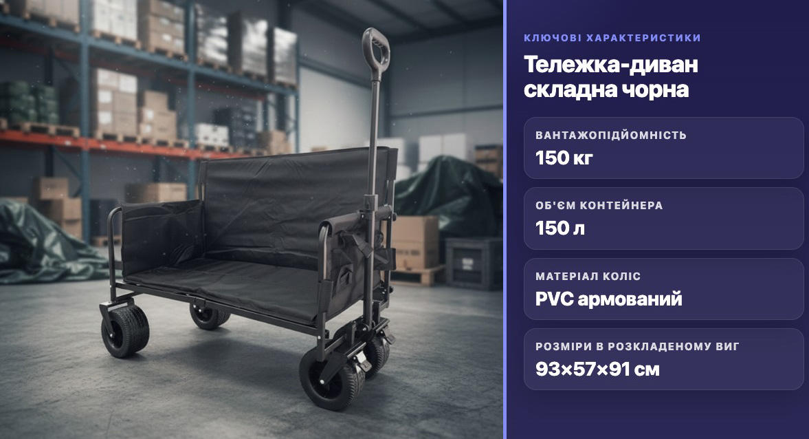 Тележка-диван складна з колесами TKMP-02 навантаження 150кг чохол знімається розміри 93х48х91см - Зображення 2