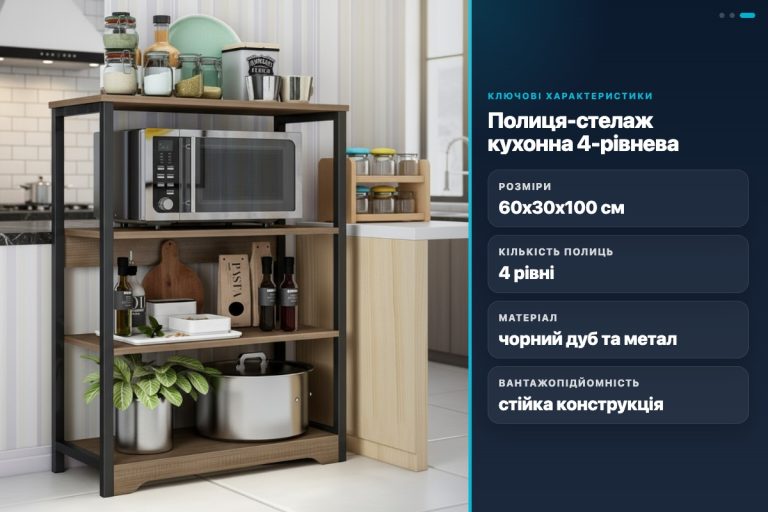 Кухонний стелаж 4-ярусний XLB-L121G 60х100 см чорний дерев'яний для мікрохвильовки та посуду
