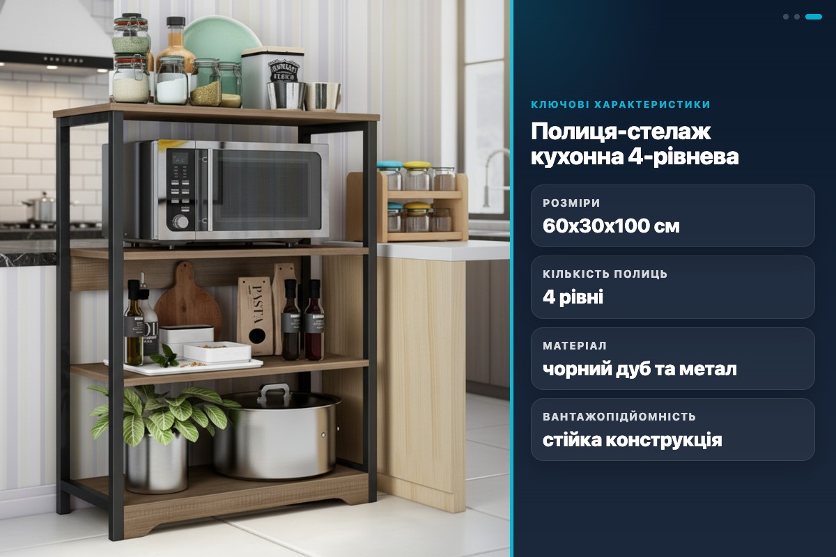 Кухонний стелаж 4-ярусний XLB-L121G 60х100 см чорний дерев'яний для мікрохвильовки та посуду