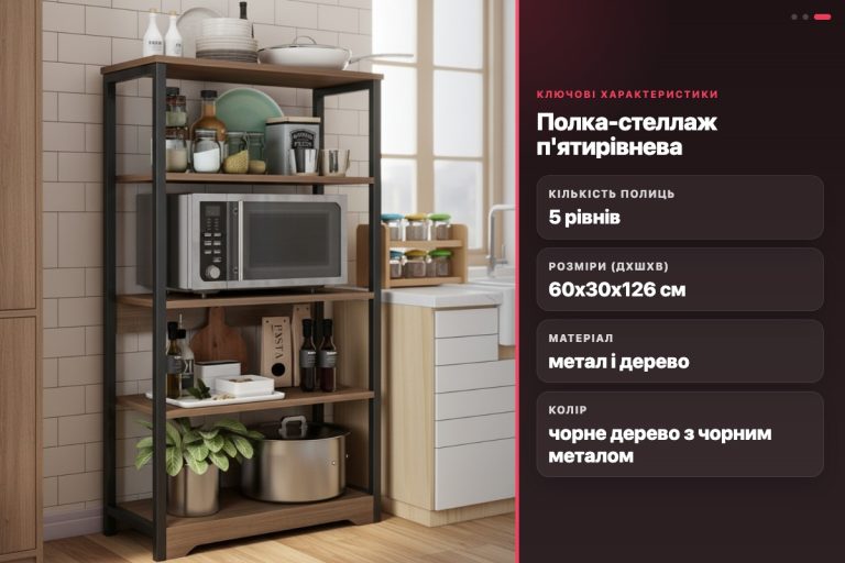 Кухонний стелаж 5 рівнів XLB-L121G з металевим каркасом 60х30х126 см чорний дуб для мікрохвильовки
